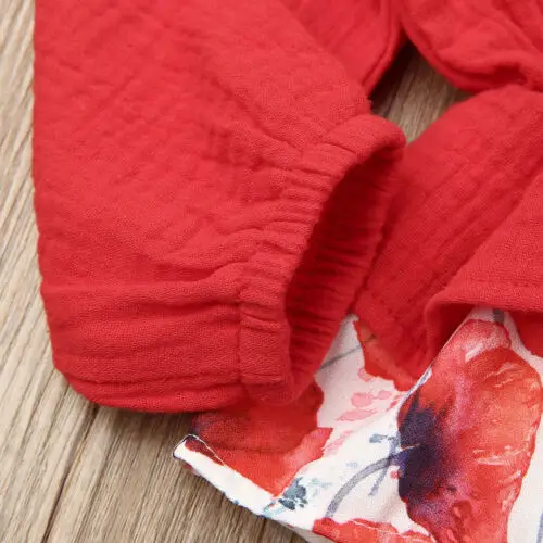 Женский цветочный комбинезон повседневный с длинным рукавом красный цвет | Мать