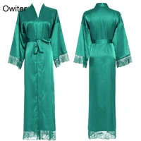 2021 new green bride bridesmaid robes silk satin lace robes women wedding long robe bathrobe satin robe white