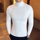 Осень-зима 2021, Однотонный свитер с высоким воротником, мужской облегающий вязаный пуловер, модный мужской повседневный теплый пуловер, свитер
