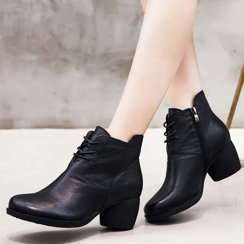 GKTINOO New High Quality Women Ankle Boots Handmade Genuine Leather Woman Round Toe Lace Up Shoes Female Footwear | Обувь