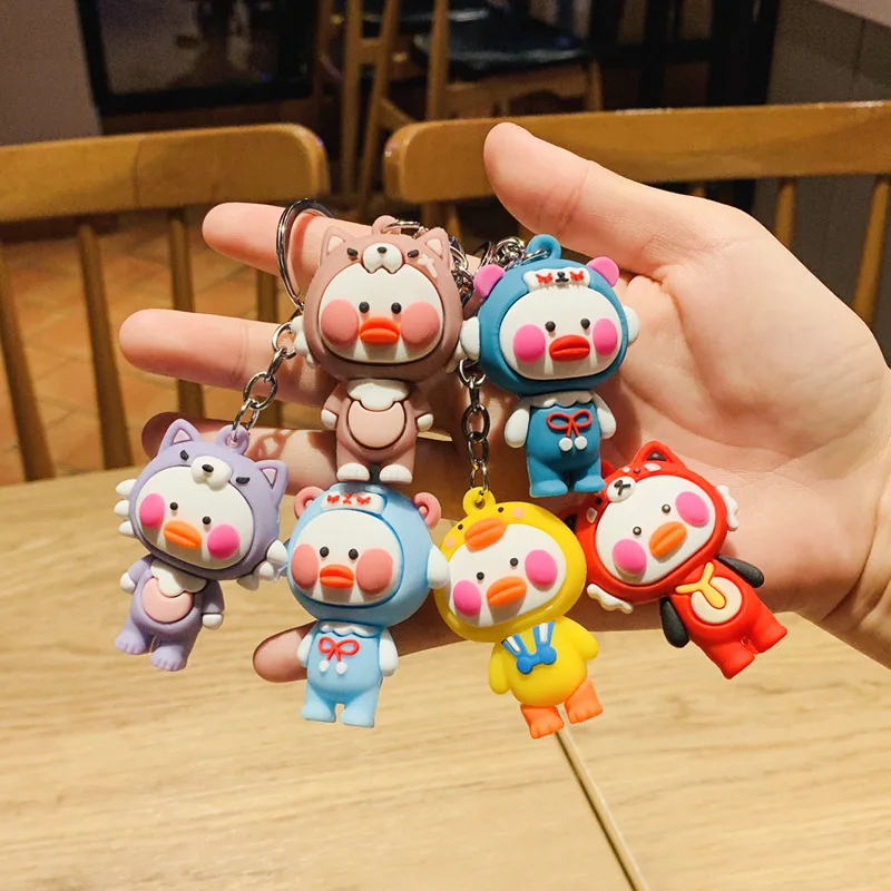 

Kawaii Lalafanfan Duck Keychain Toys For Girls Anime Figure Doll Kids Toys Cartoon Silicone Keychain One Piece Игрушки Для Детей