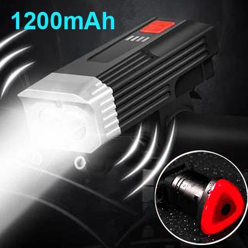 1200mAh rear 2 Светодиодный фонарь для велосипеда USB перезаряжаемая передняя лампа для велосипеда встроенный динамик колокольчик Рог водонепроницаемый фонарь с дисплеем батареи - Цвет: 1200mAh rear 2