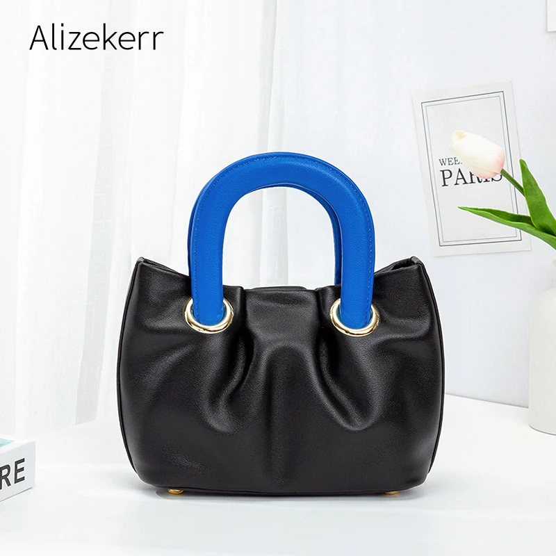 

Color Blocking Fold Soft Handbag For Women 2021 Designer Top Handle Crossbody Bag Female Kawaii Day Clutch Purse Top Quality