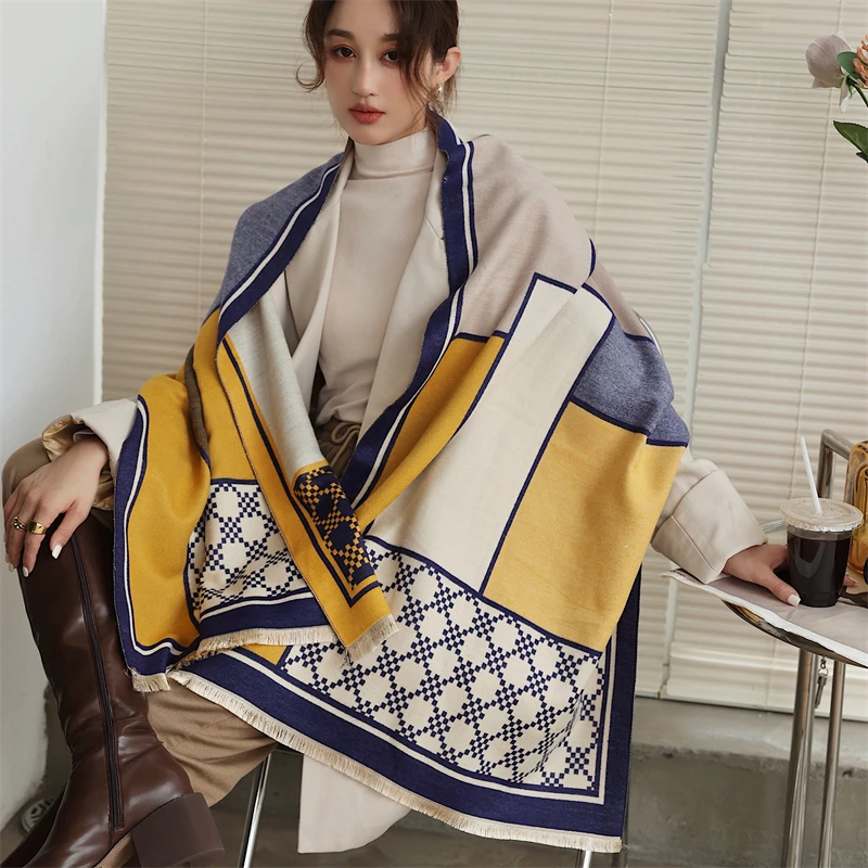 

Plaid Cashmer Winter Warm Women Scarf Hijab Print Geometric Thick Blanket Shawl Wrap Female Bufande Foulard Cape Stoles 2021 New