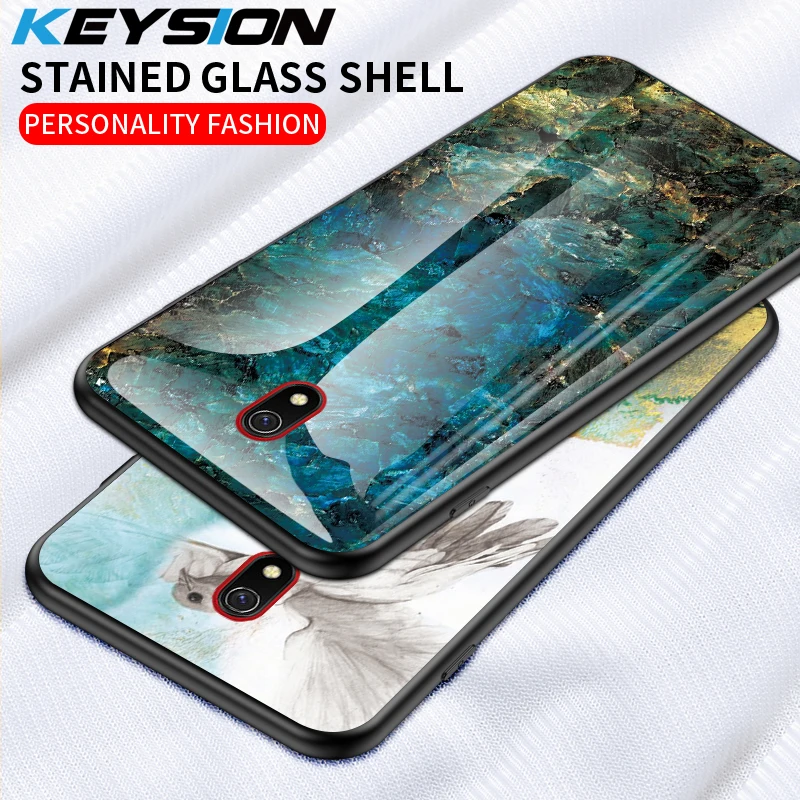 KEYSION Marble Tempered Glass Case For Xiaomi Redmi 8A 7A K20 Note 8 Pro Silicone Phone Cover Mi 9T 9 SE Lite |