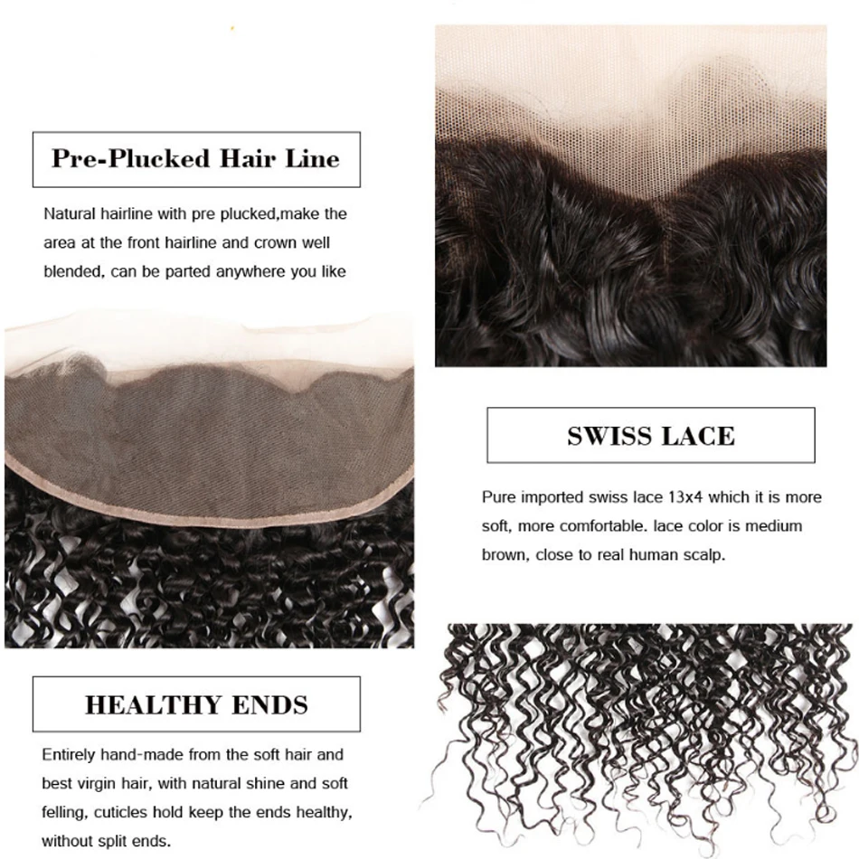 3 пучка волос Remy с фронтальным перуанским кудрявым переплетением предварительно