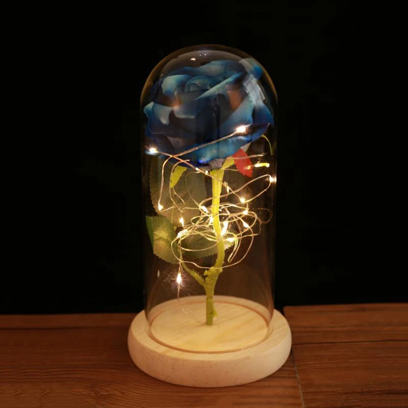 Beauty and the Beast Rose LED Light Dome on a Wooden Base for Interior Decoration Anniversary Wedding Valentine's Mother's Day | Дом и