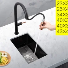 Black Painted basin SUS 304 Stainless Steel Square / Retangle Small Size Sink Nano Kitchen Single Tank Slot Apron Brass Faucet