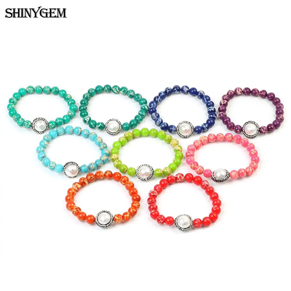 Браслет из бисера ShinyGem Sea sedence Jaspers большой белый корпус жемчуг циркон натуральный