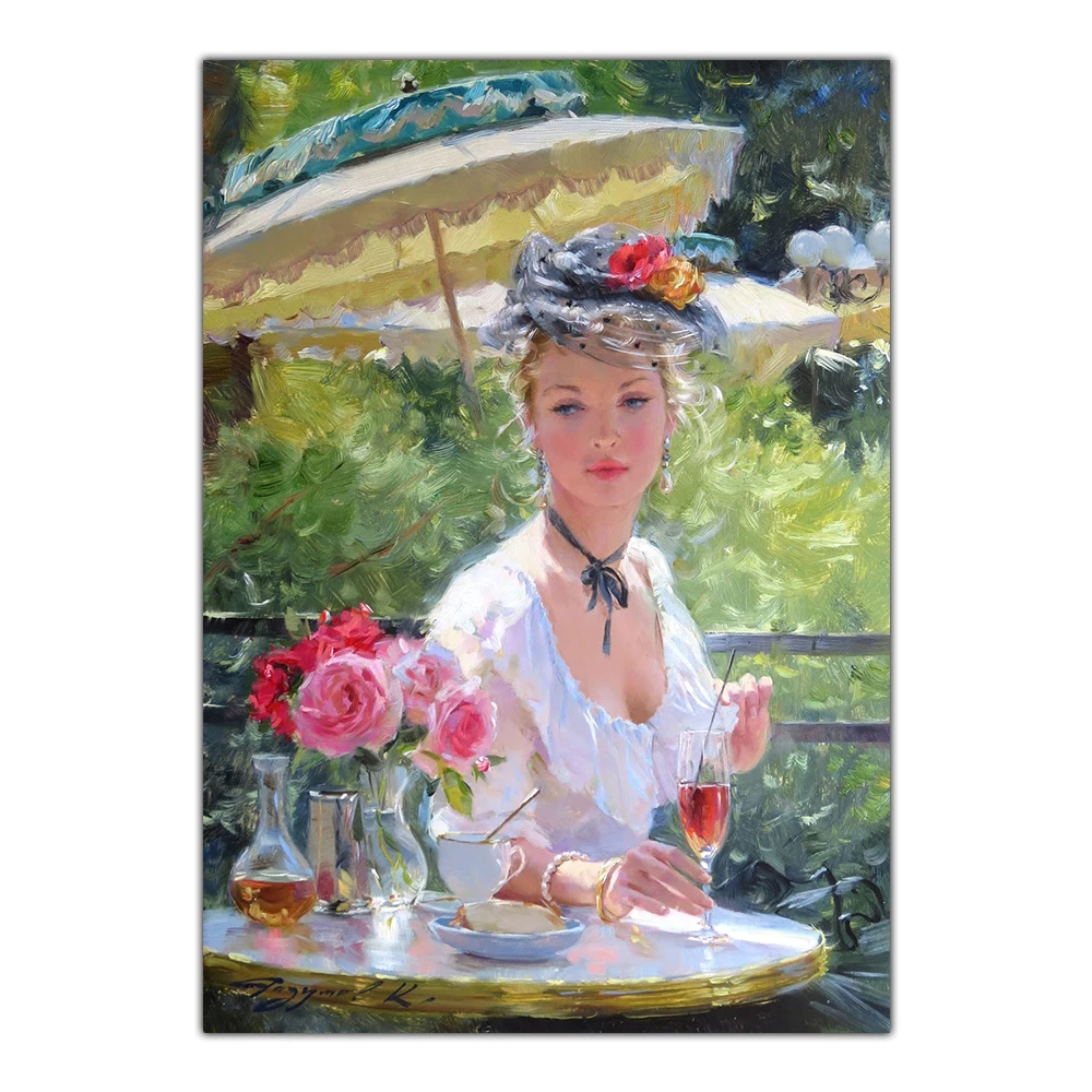 

Holover Canvas Oil painting Konstantin Razumov"Fashionable lady holding red wine"Realism Aesthetic Poster Wall Home Decoration
