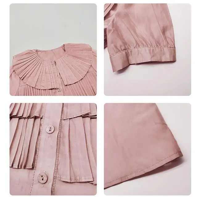 

Lauri Laki Elegant Pink Blouse Shirts Women Vintage White Office Lady Ruffles Short Sleeve Shirts Mujer Summer 2021 Tops