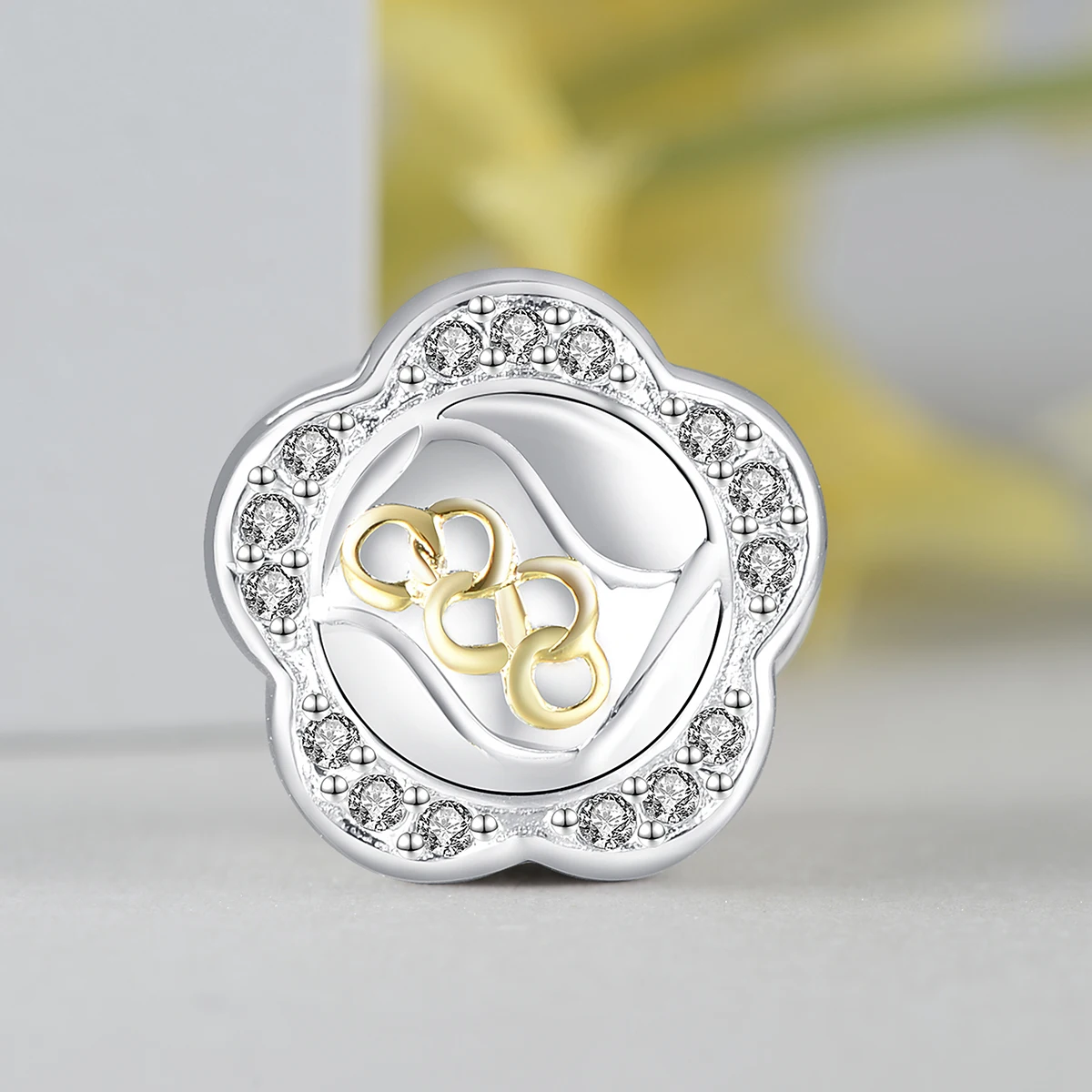GW 925 Sterling Silver Golden Beads Flower Charm Crystal Fit Original Diy Bracelet Necklace For Women Jewelry E037 | Украшения и