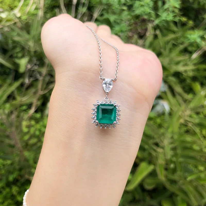 Подвеска с изумрудом и муассанитом для женщин 10 к | Украшения аксессуары