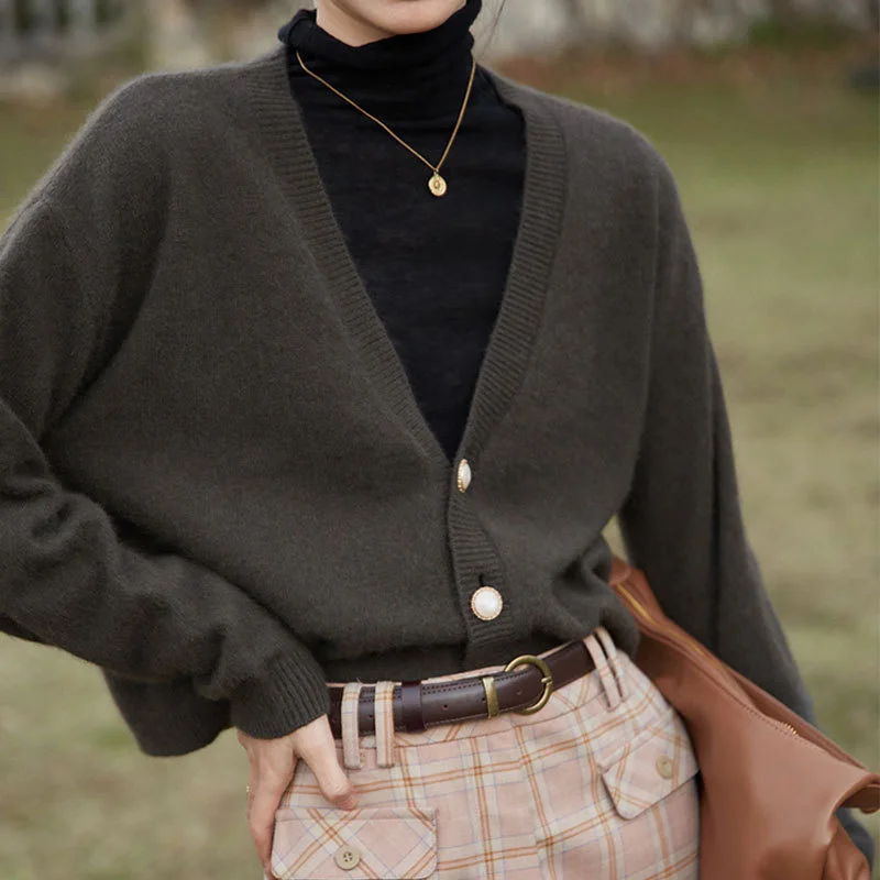 Вязаный темно-зеленый кардиган во французском винтажном стиле свитер для улицы |