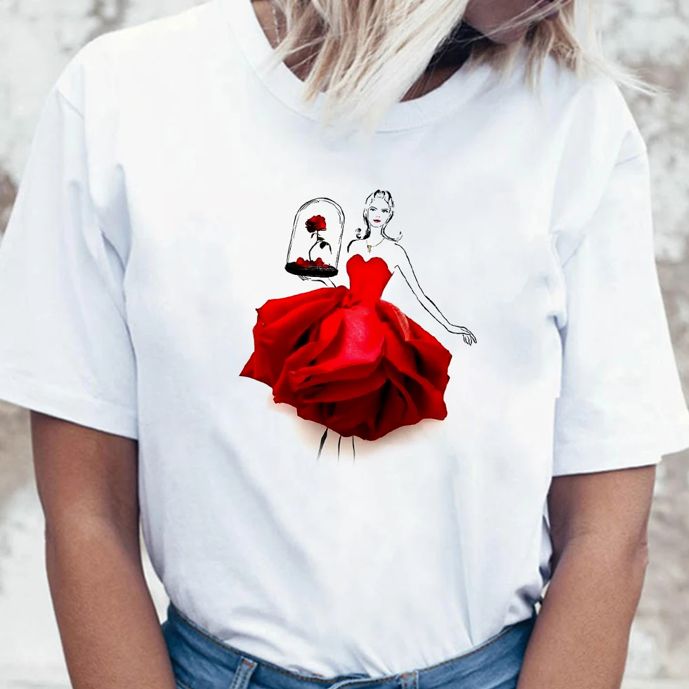 

Aesthetic Fashion Women T-shirts Petal Girl Printed O-neck White T shirt Feminina France Y2k Modern Girls Clothing 2021 Hipster