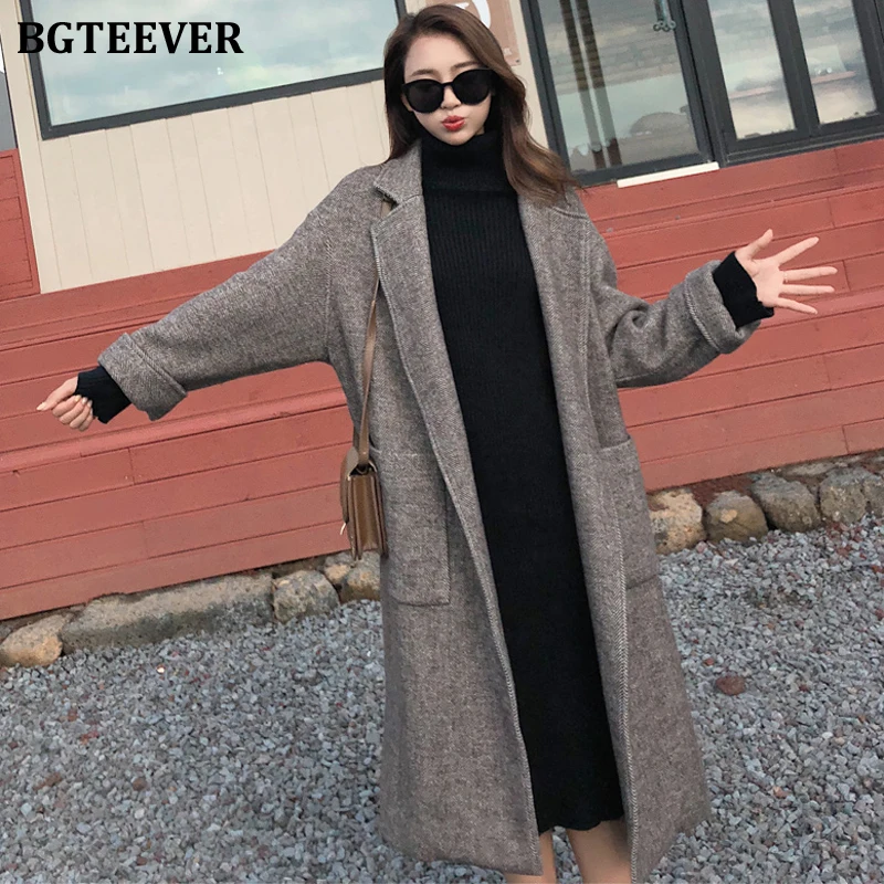 BGTEEVER винтажное свободное утолщенное теплое шерстяное пальто для женщин 2019 с