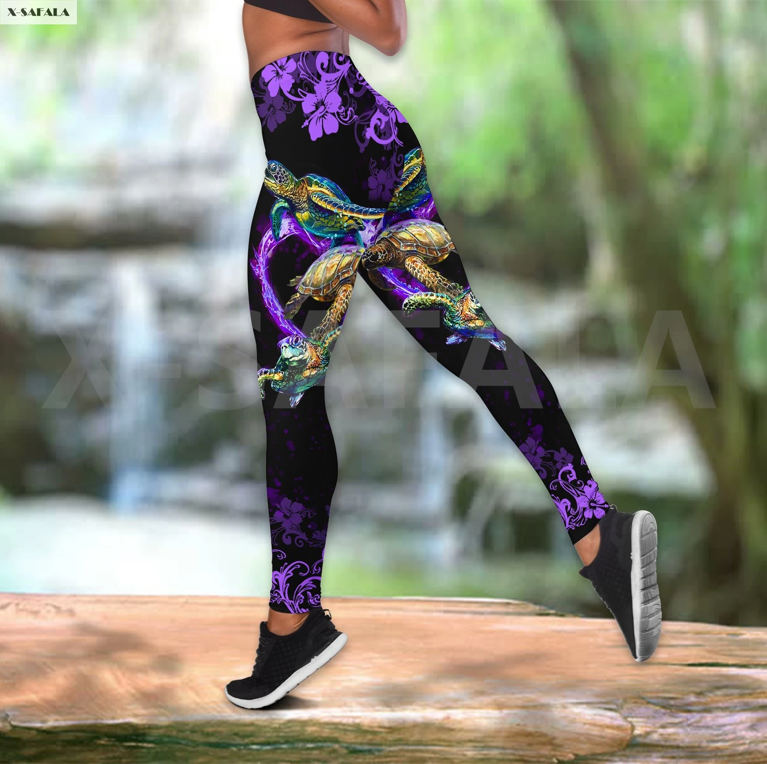

Purple Flower Turtle Two Piece Yoga Set Women 3D Print Vest Hollow Out Tank Top High Waist Legging Summer Casual Sport