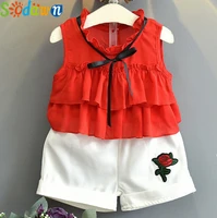 sodawn summer casual children sets flowers red t shirtshort 2pcs girls clothing sets kids 4y children clothes
