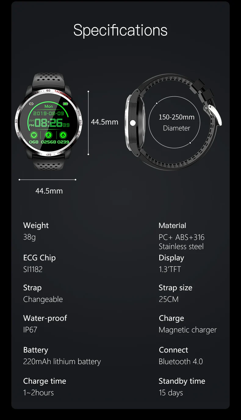 KaiHai ECG+ HRV+ SpO2 Смарт-часы, монитор для измерения уровня кислорода в крови, Смарт-часы, секундомер, будильник, обратный отсчет для android iphone