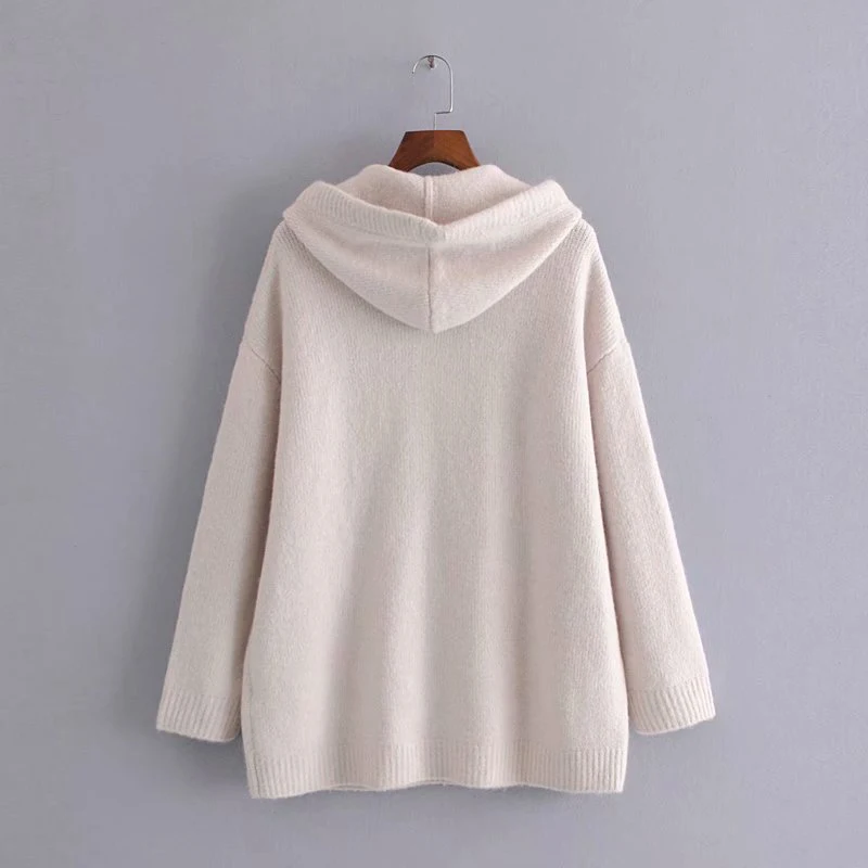 

Autumn and winter women's sweater casual solid color loose hooded sweater