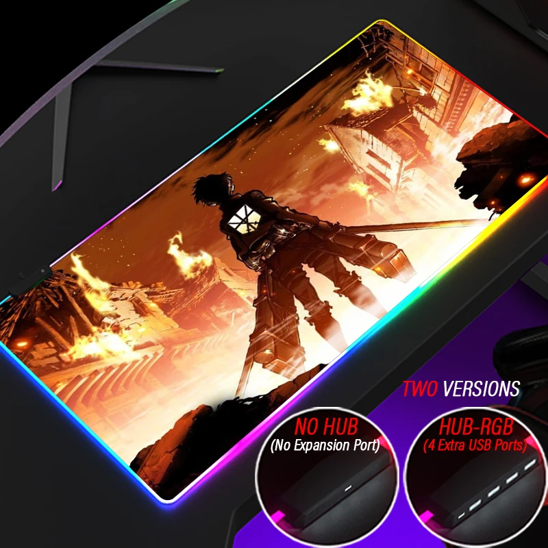 

Игровой коврик для мыши с градиентом RGB, игровой коврик для атаки на титанов, аксессуары для концентратора, 4-портовый USB-коврик для мыши Эрен...