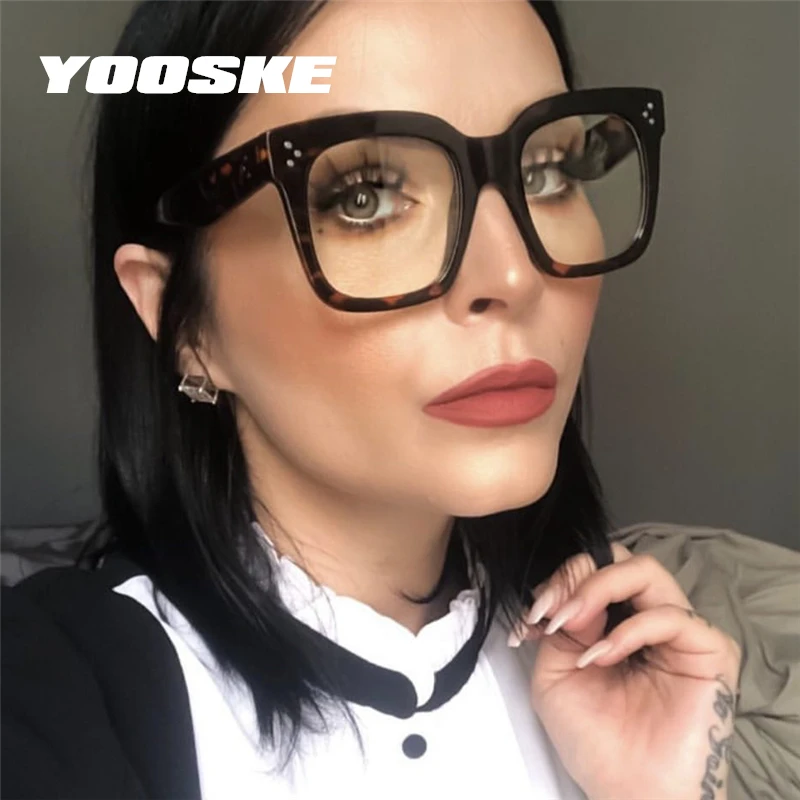 YOOSKE Transparent Glasses Frames Women Oversized Spectacles Men Vintage Fake Eyeglasses Womens Black Myopia Frame