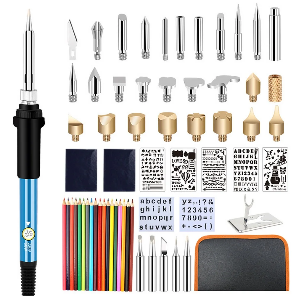 

Набор кистей для сжигания резьбы по дереву, аппарат для пирографии, гравировки, Сварочная ручка, паяльник с регулируемой температурой, 62 шт. ...