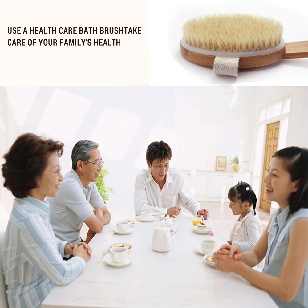 

Natural Bristle Bath Brush Long Handle Wooden Bristles Soft Hair Rub Back Shower Brush Remove The Horny Massage Brush 4