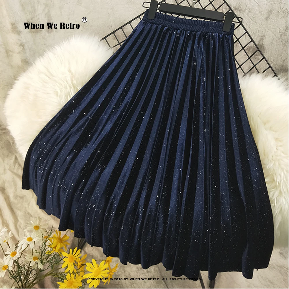 

Женская бархатная юбка с поясом на резинке, плиссированная юбка средней длины с украшениями, весна-осень 2021, VD2546