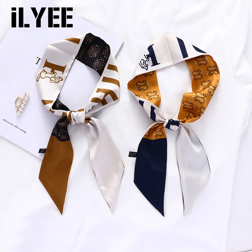 

ILYEE 2021 New Designer Silk Hair Wrap Scarf Bandana Headband Women fashion Purse Bag Strap Ribbon Scarfs for Ladies Foulards