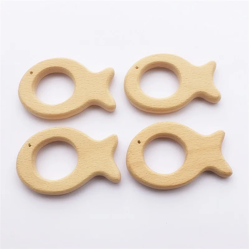 

Chenkai 10pcs Wood Fish Teether Ring DIY Organic Eco-friendly Unfinished Nature Baby Pacifier Rattle Teething Grasping Toy