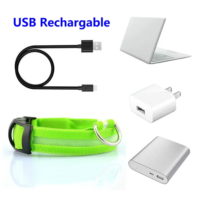 USB Перезаряжаемый собачий светящийся светодиодный ошейник из нейлона для