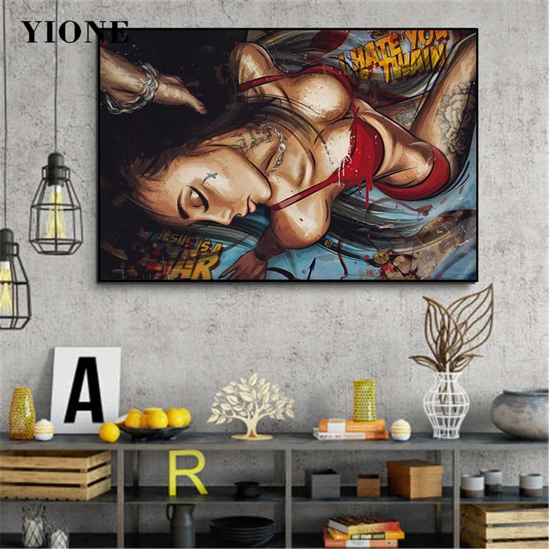 

Gothic Sexy Tattoos Woman Canvas Painting Abstract Graffiti Letters Poster Wall Art Picture Print Home Decor for Living Room