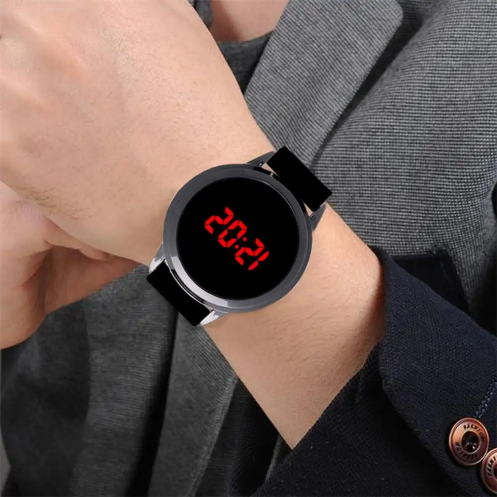 Часы наручные мужские с круглым сенсорным экраном модные светодиодные цифровые
