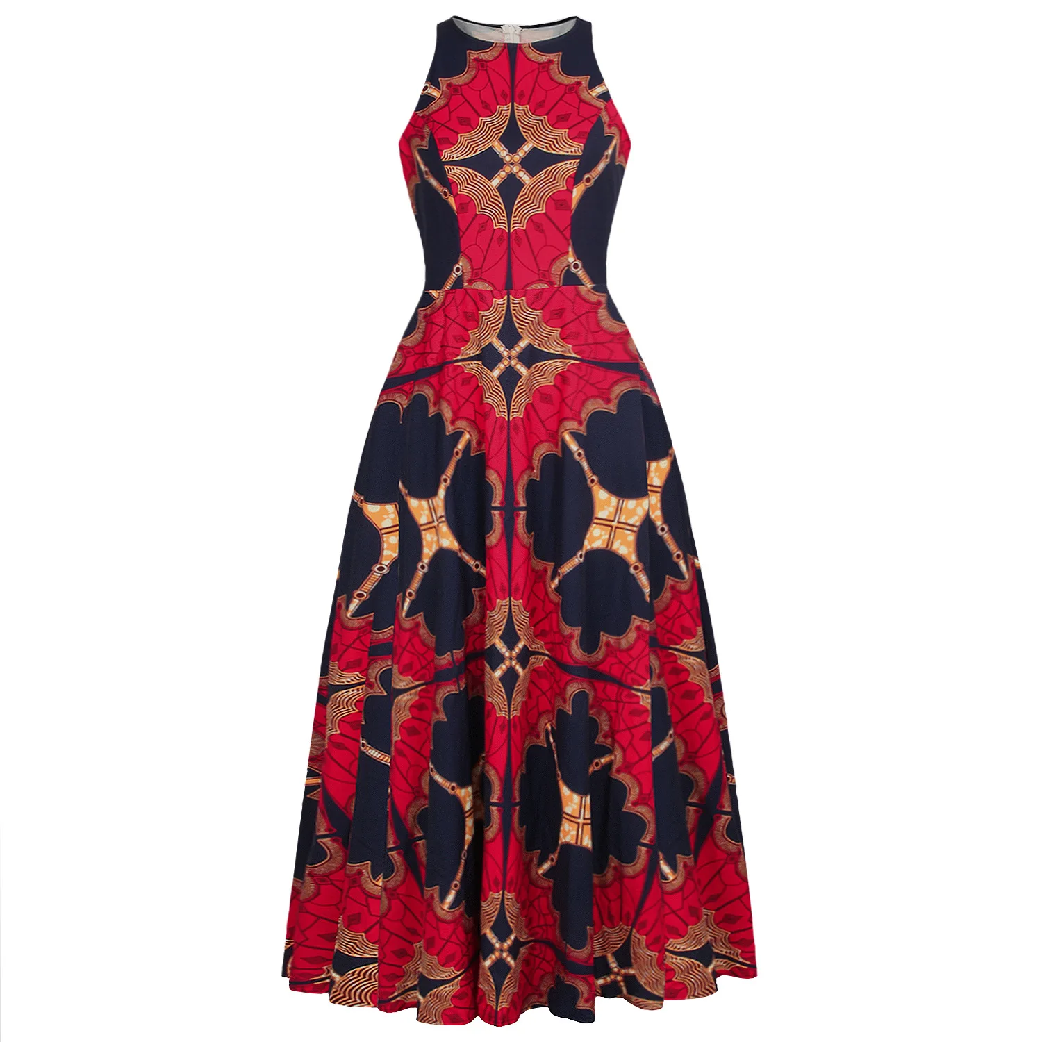 

New fashion style 2020 african women printing polyester sleeveless long dress
