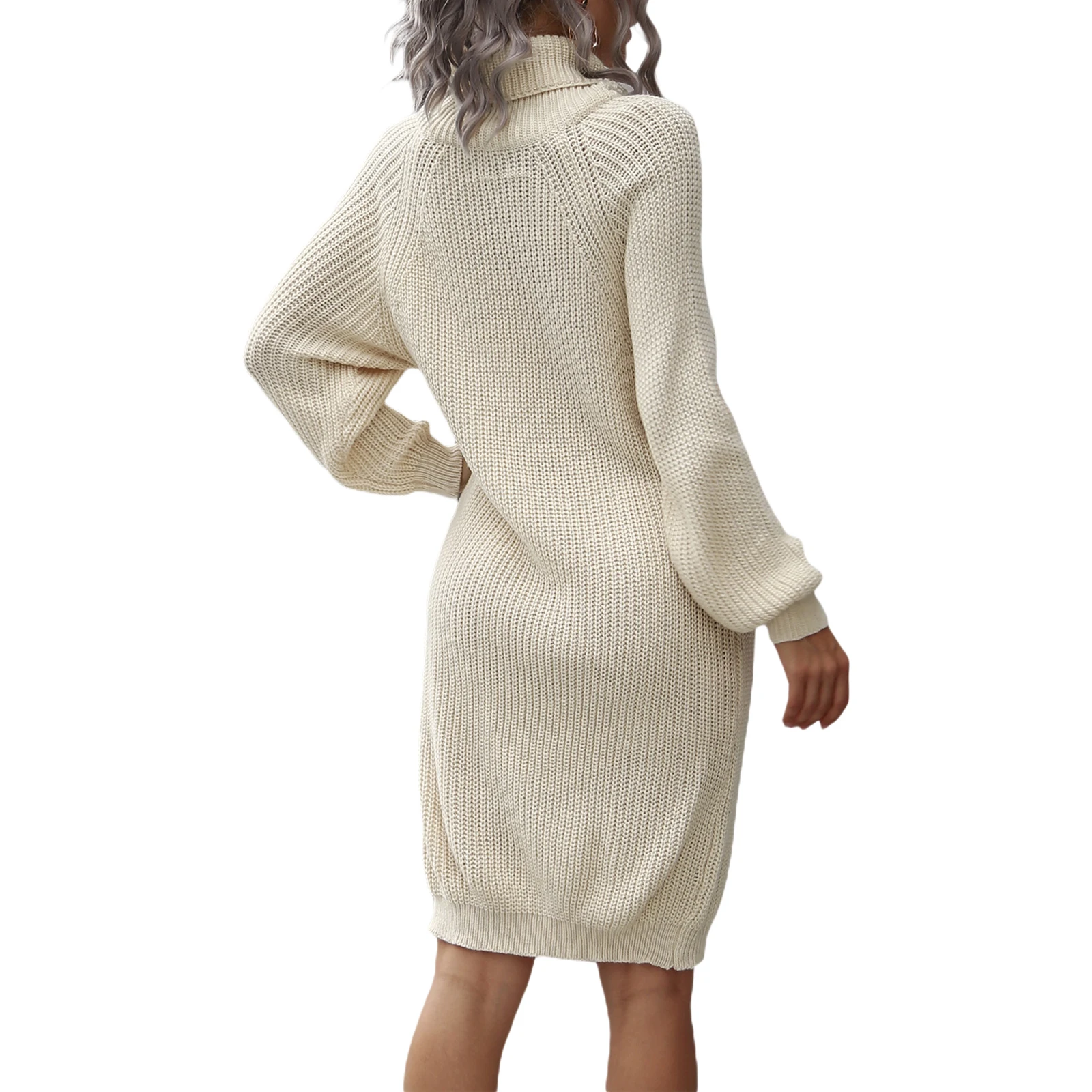 

Women's Turtleneck Sweater Dress, Casual Long Sleeve Solid Color Loose Knit Pullover Dress