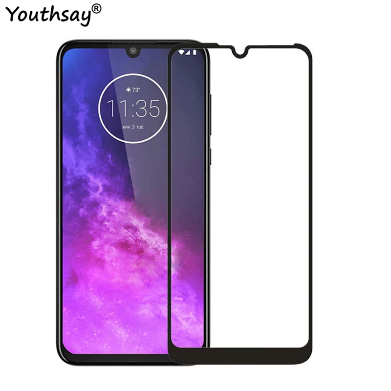 Protector de pantalla de vidrio para Motorola One Pro, Protector de pantalla de vidrio con cobertura completa de pegamento para Motorola Moto One Pro, pel&iacute;cula para Moto One Pro, 2 uds.-1
