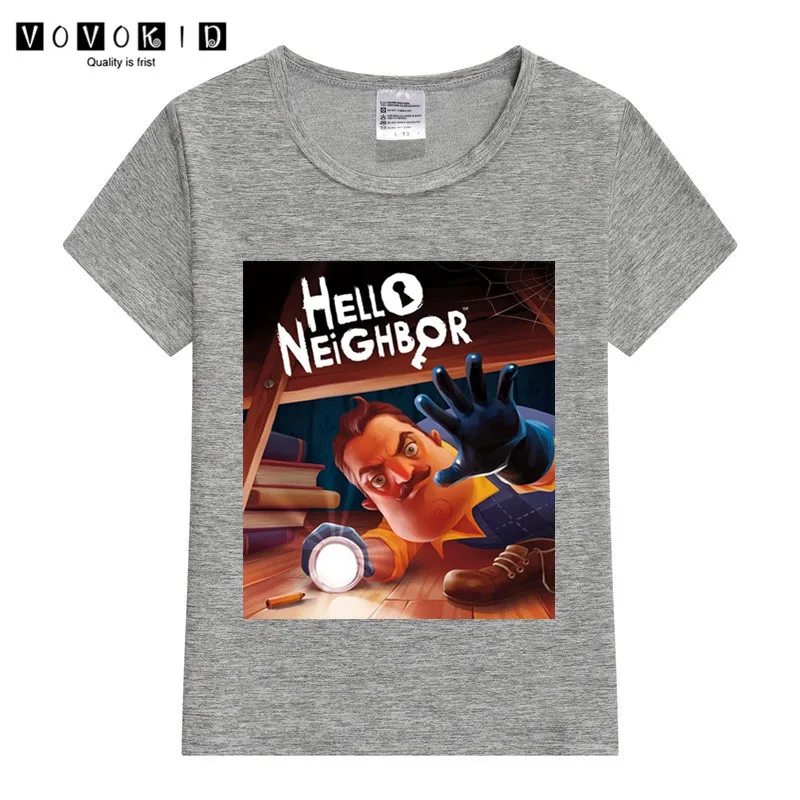 Забавная мультяшная Футболка с принтом Hello Neighbor 0 для маленьких девочек и
