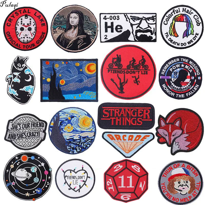 

Embroidery Patch Stranger Things Iron On Patches On Clothes Embroidered Patches For Clothing DIY Van Gogh Patch Mona Lisa Stripe
