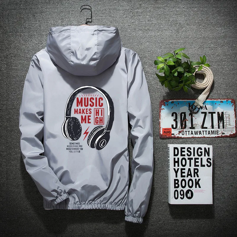 2019 Сезон весна осень Мужская Повседневные принты тонкая куртка с капюшоном для