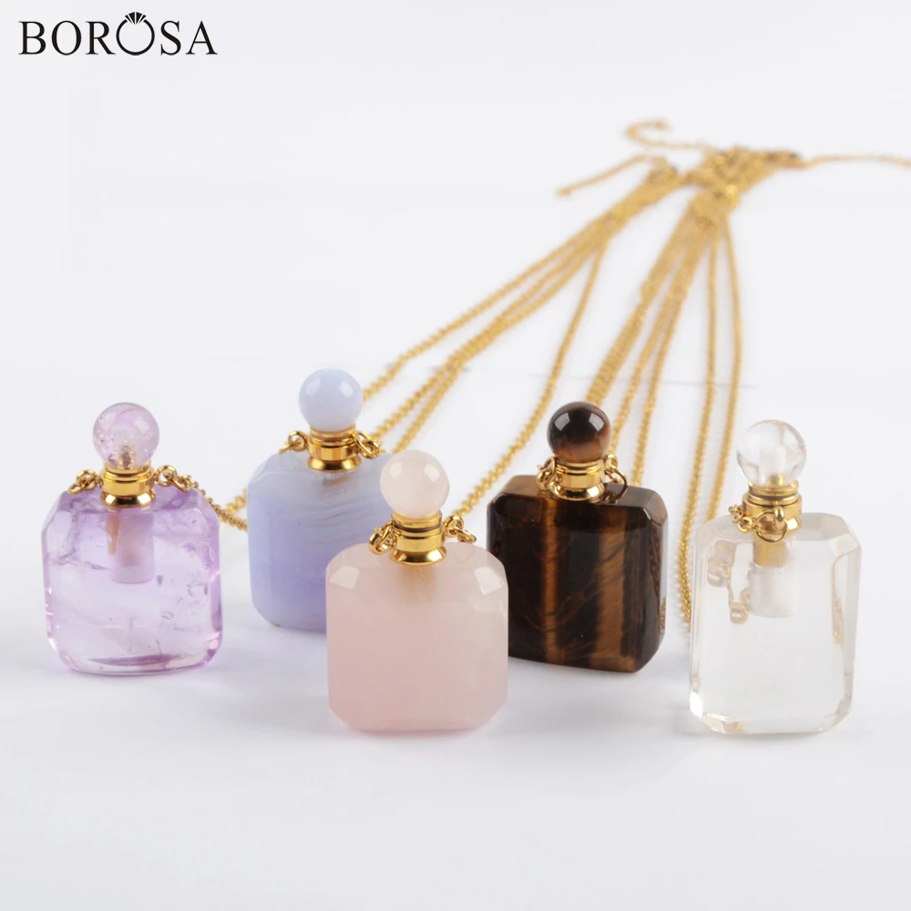 

Perfume Bottle Crystal Necklace Tiny Chic Natural Gems Stones Essential Oil Pendant Necklace for Women Statement Necklace WX1613