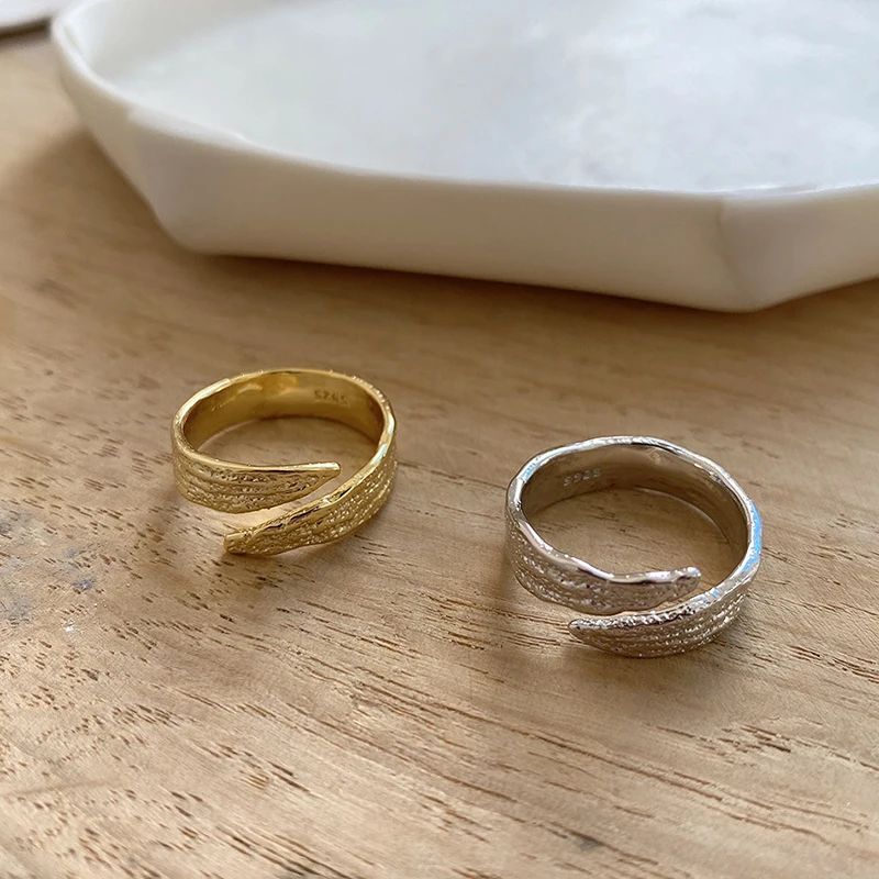 

WOOZU Real 925 Sterling Silver Geometric Glossy Matte Opening Finger Rings For Women Wedding Anniversary Rock Men Jewelry Gift