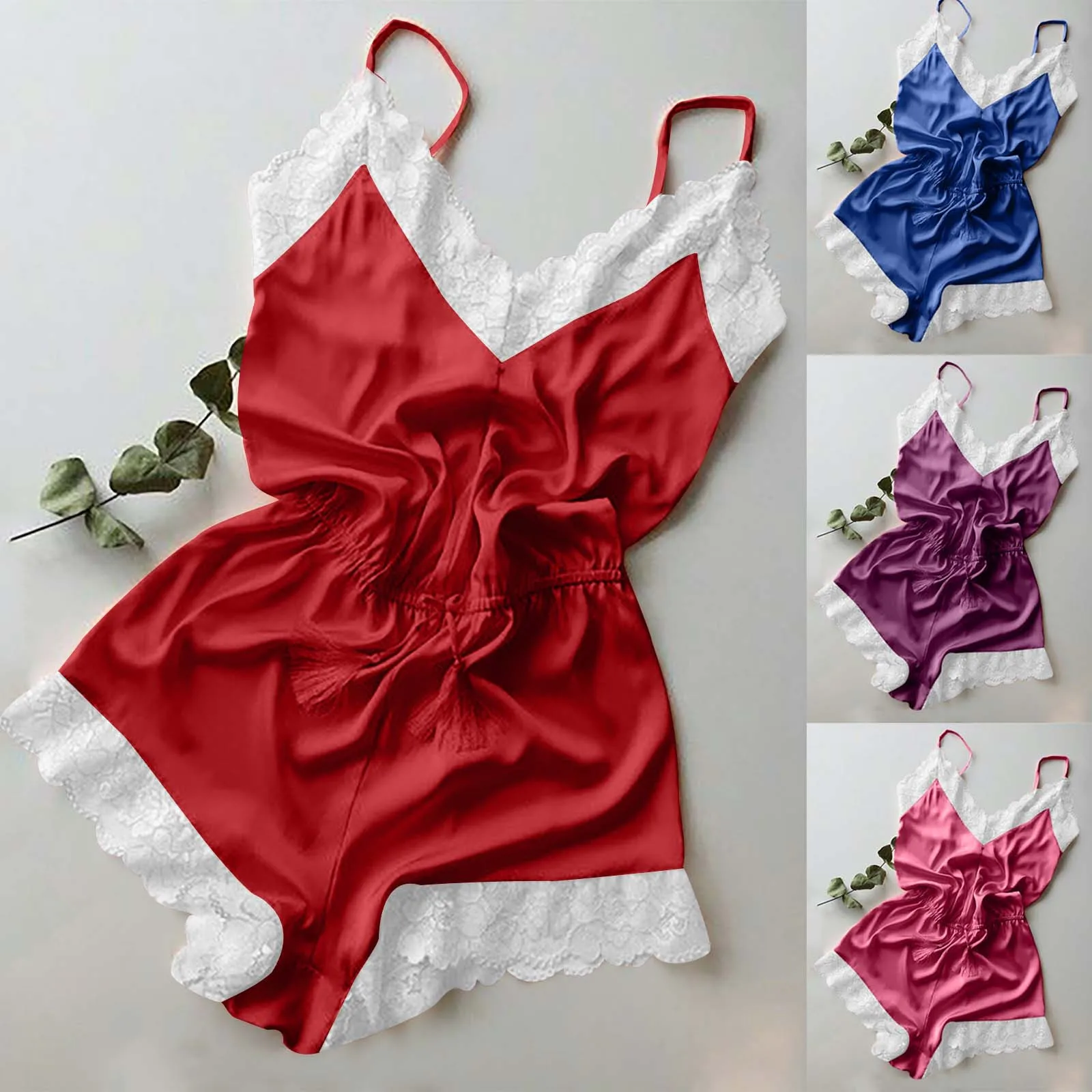 Женская пижама Сексуальный Атласный пижамный комплект Черная кружевная Пижама с