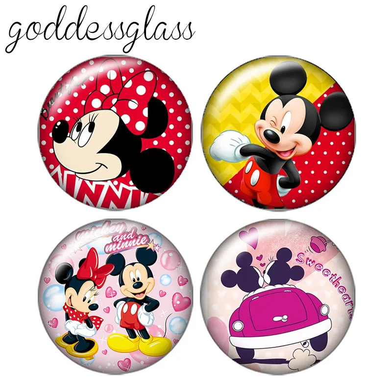 

Disney Mickey Minnie Mouse Cute cartoon 10pcs 12mm/18mm/20mm/25mm Round photo glass cabochon flat back Necklace Making findings