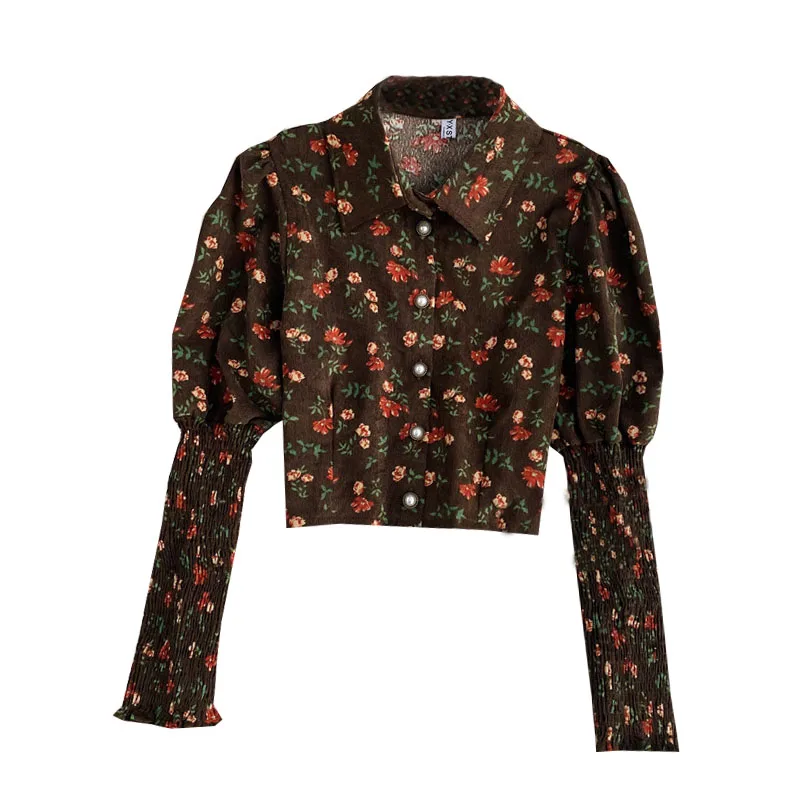 

Palace Style Retro Floral Shirt Autumn 2021 New Shirt Puff Sleeve Long Sleeve Top Women GX1465