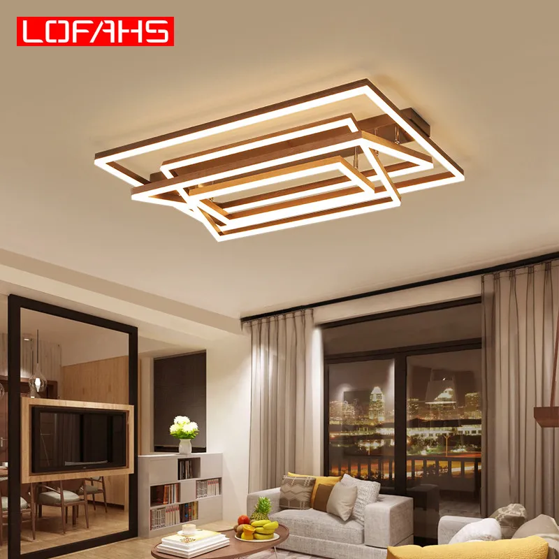 

Home LOFAHS Luxury Large Modern LED Ceiling chandelier brown square led chandeliers lighting Luster for living room meeting room