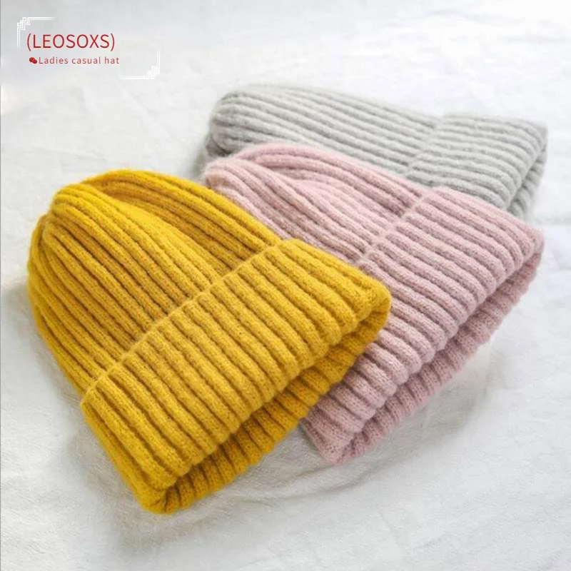 

(LEOSOXS) 2021 Solid Color Wool Beanie Winter Soft Warm Knitted Hats for Women Skullies Beanies Girls Ladies Casual Cap Hat