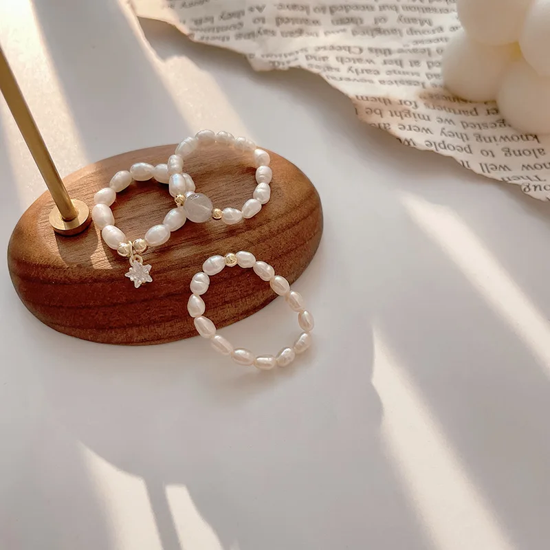 

French Vintage Natural Pearl Ring for Women Handmade Stretch Natural Stone Beaded Rings Wholesale wedding Jewelry Party Gifts