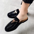 Мюли мужские блестящие, повседневные дизайнерские туфли, роскошные шлепанцы, кожаные, сланцы, лоферы