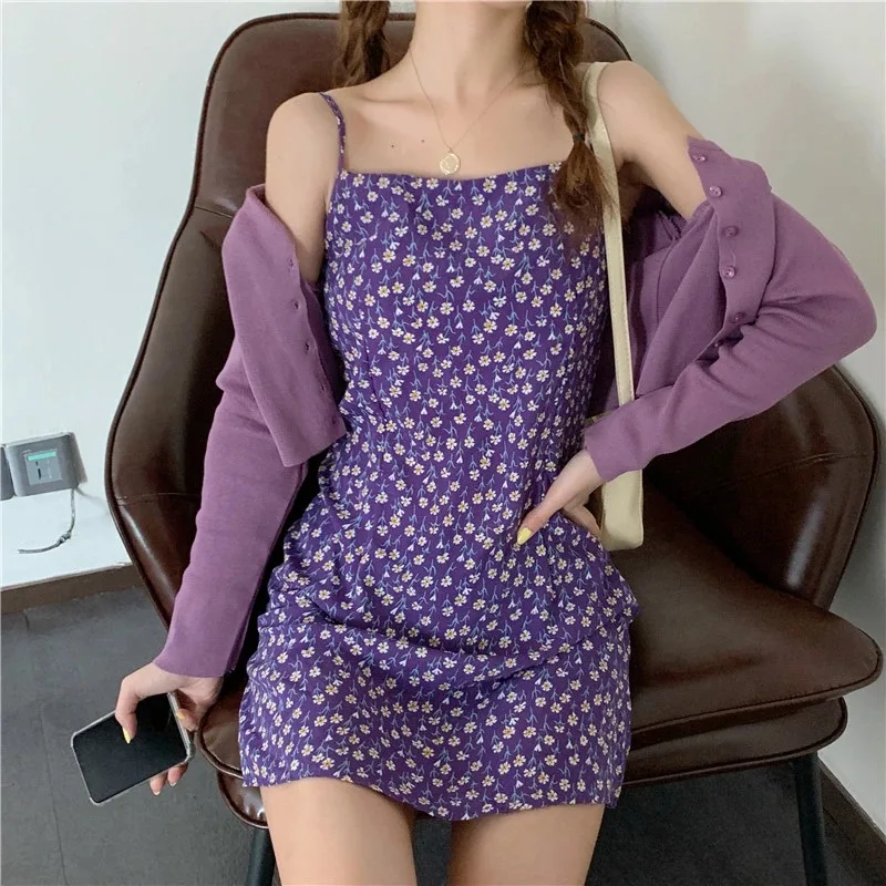 

Women Summer mini Dress Floral Print stripe Strap Backless Bodycon Dresses Elegant Sleeveless purple A Line Dress Vestidos